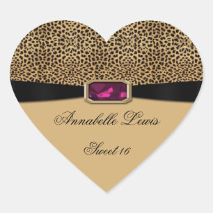 Sticker Cœur Empreinte de léopard Pink Jewel Sweet 16 Coeur Sti