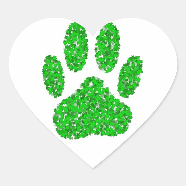 Sticker Cœur Empreinte de patte de chien de feuillage vert (Devant)