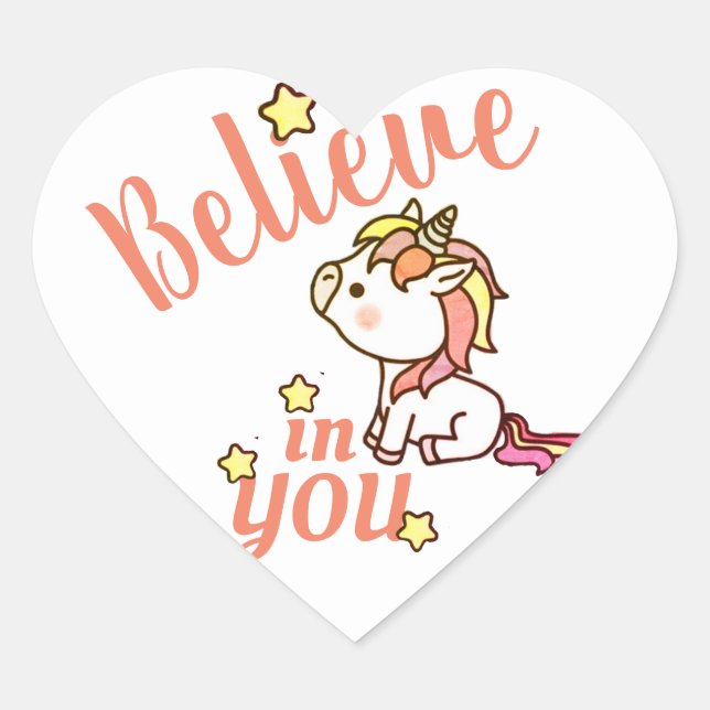 Sticker Cœur Encouragement Licorne Mignonne (Devant)
