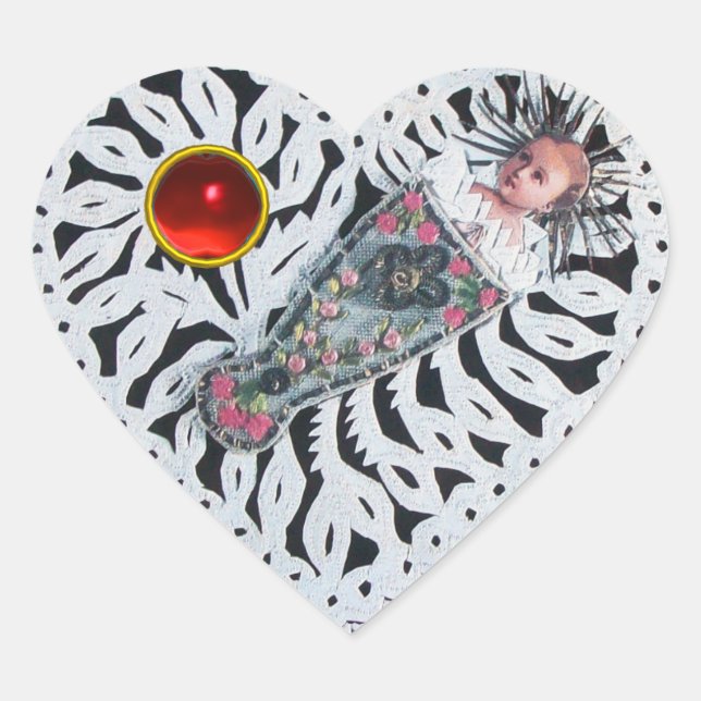 Sticker Cœur Enfant Jésus, Antique Noël Papier Cardiaque Carvin (Devant)