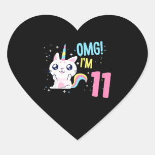 Sticker Cœur Enfants 11 ans fille Anniversaire tenue Unicorn Ch