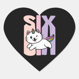 Sticker Cœur Enfants 6 ans Cute Caticorn Cat Unicorn Anniversai
