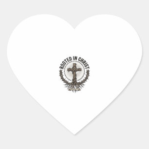Sticker Cœur Enraciné dans le Christ Croix Gravure Vintage Chré