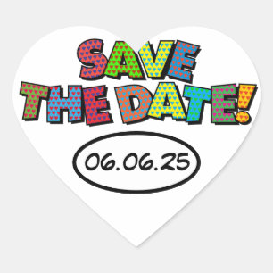 Sticker Cœur ENREGISTRER LA DATE Amusant Rétro Bande Dessinée P