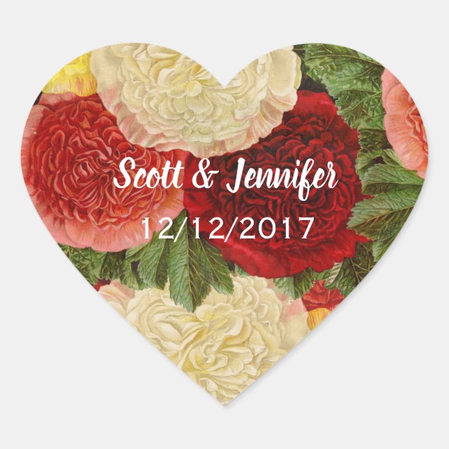 Sticker Cœur Enregistrer la date Antique Vintage Rouge Blanc Ro (Devant)