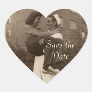 Sticker Cœur Enregistrer la date Mariage militaire Vintage