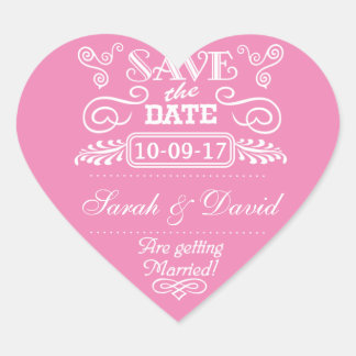 Sticker Cœur Enregistrer la date Vintage Coeur rose