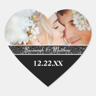 Sticker Cœur Enregistrer l'autocollant de date noir et blanc Vo