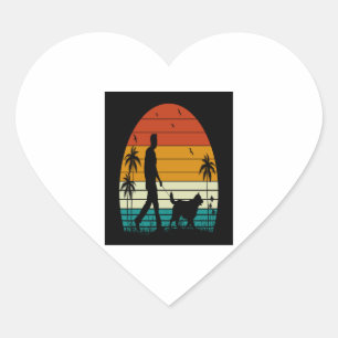 Sticker Cœur Entraînement Mon Chien Vintage Retro Sunset