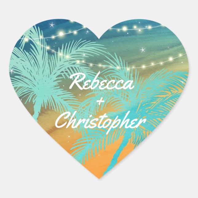 Sticker Cœur Enveloppe de mariage de plage | Turquoise bleu ora (Devant)