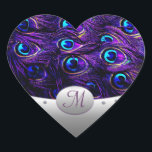 Sticker Cœur Enveloppe Faire-part de mariage Peacock violet<br><div class="desc">Les Faire-part de mariage Envelope Peacock Violet, sont décorées dans de belles teintes de violet, d'aqua, de blues et d'argent. La moitié inférieure est schématisée en argent avec de minuscules accents de diamant imprimés. Chaque sceau comporte également un monogramme que vous pouvez customiser la police, le dimensionnement et la coloration...</div>