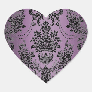 Sticker Cœur Enveloppe Lapis violet Mariage damassé noir