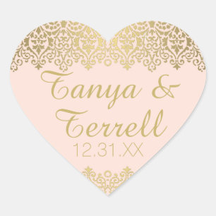 Sticker Cœur Enveloppe mariage Seals Vintage Golden Lace Élégan