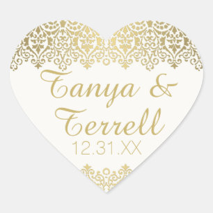 Sticker Cœur Enveloppe mariage Seals Vintage Golden Lace Élégan