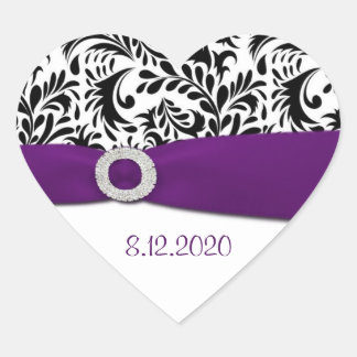 Sticker Cœur Enveloppe noir violet et blanc Damas