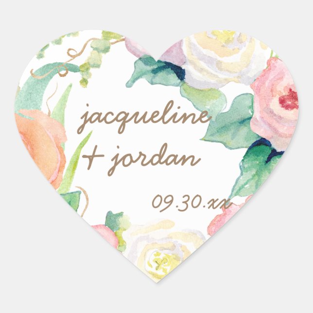 Sticker Cœur Enveloppe Sceau Simple Moderne Aquarelle Rose Flor (Devant)