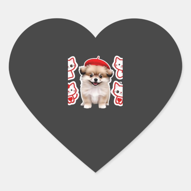 Sticker Cœur Équipe de chiot et chaton de Paris � Chien et chat (Devant)
