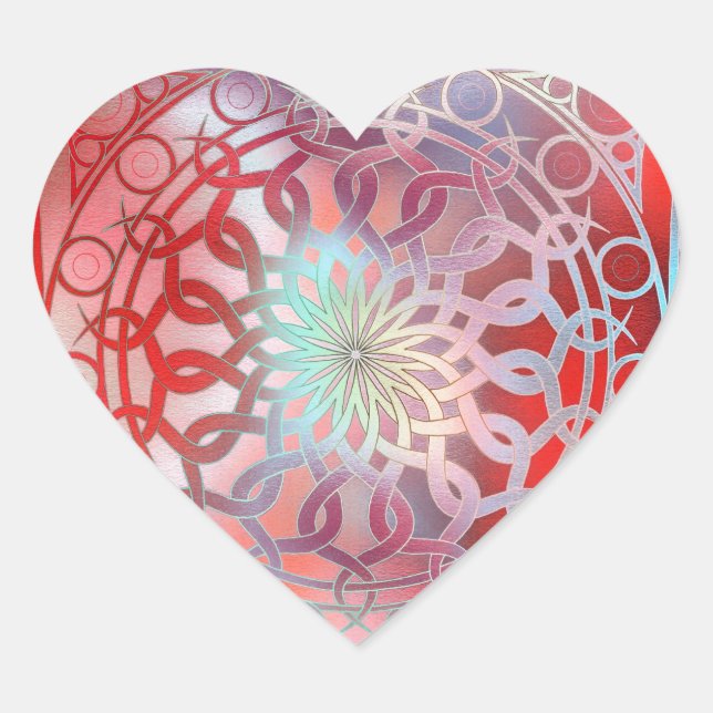 Sticker Cœur Eternity Mandala Rouge et Turquoise (Devant)