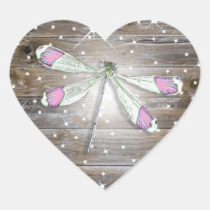Sticker Cœur Étincelles de libellules roses magiques