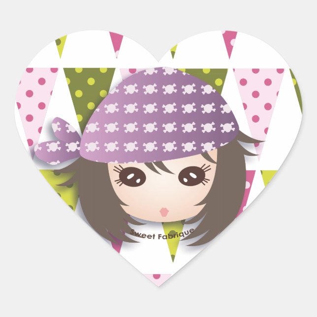 Sticker Cœur Etiquettes "Miss Pirate" - Collection Kiwi Doll (Devant)