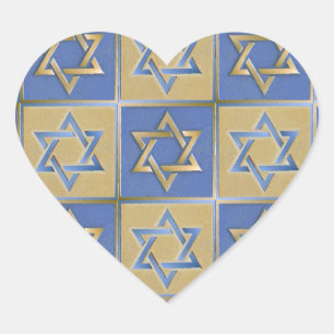 Sticker Cœur Étoile de David Judaica Métal Or Bleu