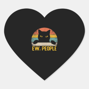 Sticker Cœur Ew, Gens Chat Noir Vintage Rétro - Drôle Chat_1