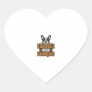 Sticker Cœur Excusez Mon Français Bouledogue Français Vintage