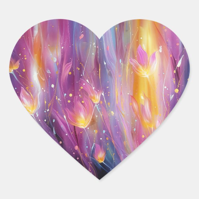 Sticker Cœur Explosion florale lumineuse abstraite (Devant)
