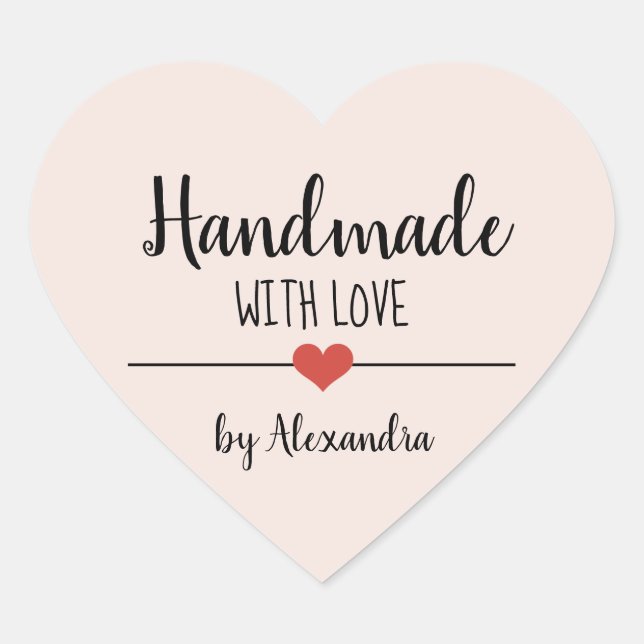Sticker Cœur Fabriqué à la main avec l'amour bleu rose script p (Devant)