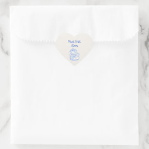 Sticker Cœur Fabriqué avec Amour   Sceau de mariage bleu et bla