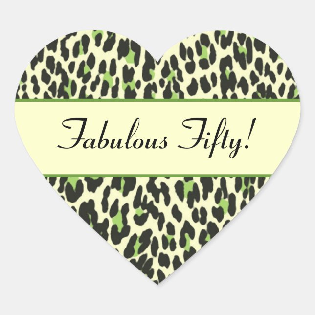 Sticker Cœur Fabuleux Cinquante Green Leopard Anniversaire (Devant)
