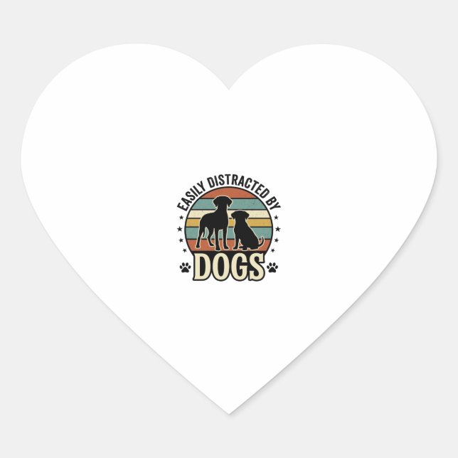 Sticker Cœur Facilement distrait par les chiens Design silhouet (Devant)