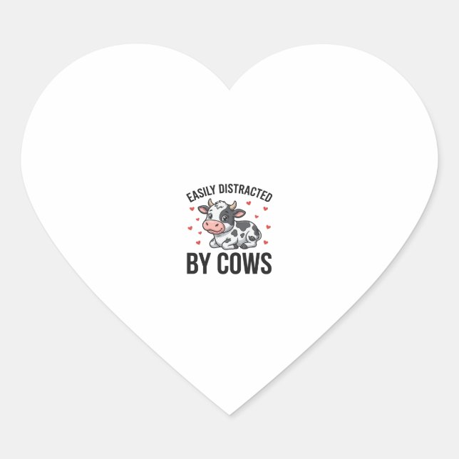 Sticker Cœur Facilement distrait par les vaches Graphique de va (Devant)