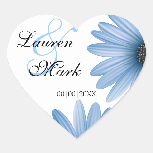 Sticker Cœur Faire-part Bleu Daisy (Devant)