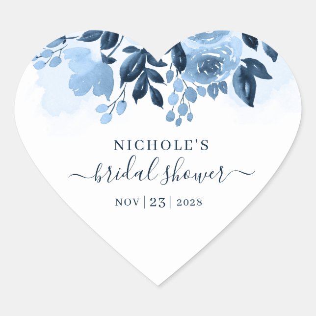 Sticker Cœur Faire-part de mariage bleu marine à l'aquarelle et (Devant)