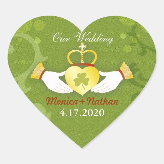Sticker Cœur Faire-part de mariage en forme de coeur vert irlan (Devant)