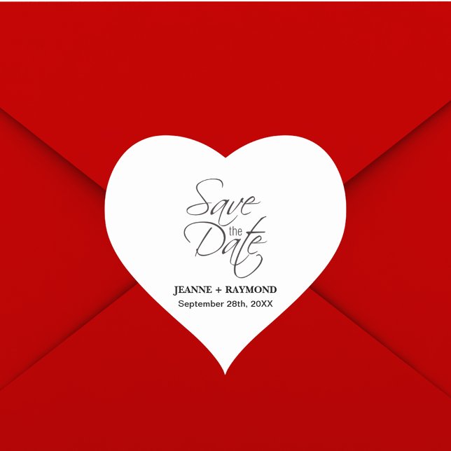 Sticker Cœur Faire-Part de Mariage Moderne d'Annonce de Date de (Wedding announcement heart sticker brings elegant modern beauty to save the dates.)