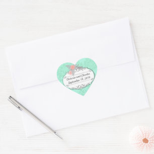 Sticker Cœur Faire-part de mariage moderne mint damas