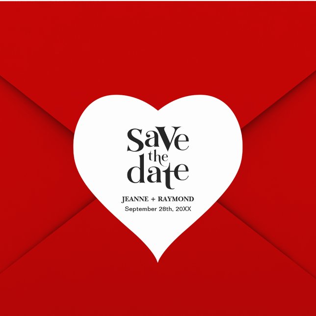 Sticker Cœur Faire-Part de Mariage Moderne "Save The Date" (Wedding announcement heart sticker brings timeless beauty to memorable mail.)