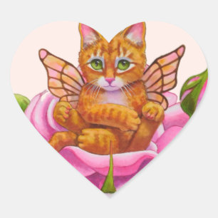 Sticker Cœur Fairy Kitten Repose en Rose