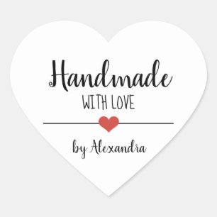 Sticker Cœur Fait à la main avec amour blanc personnalisé