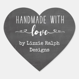 Sticker Cœur Fait à la main avec amour par Custom Chalkboard