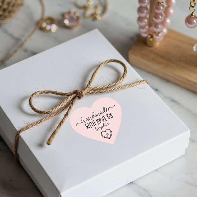 Sticker Cœur Fait à la main avec l'amour Personnalisé Monogramm (Handmade With Love Custom Monogram Heart Stickers)