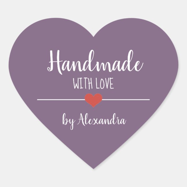 Sticker Cœur Fait à la main avec l'amour violet script (Devant)