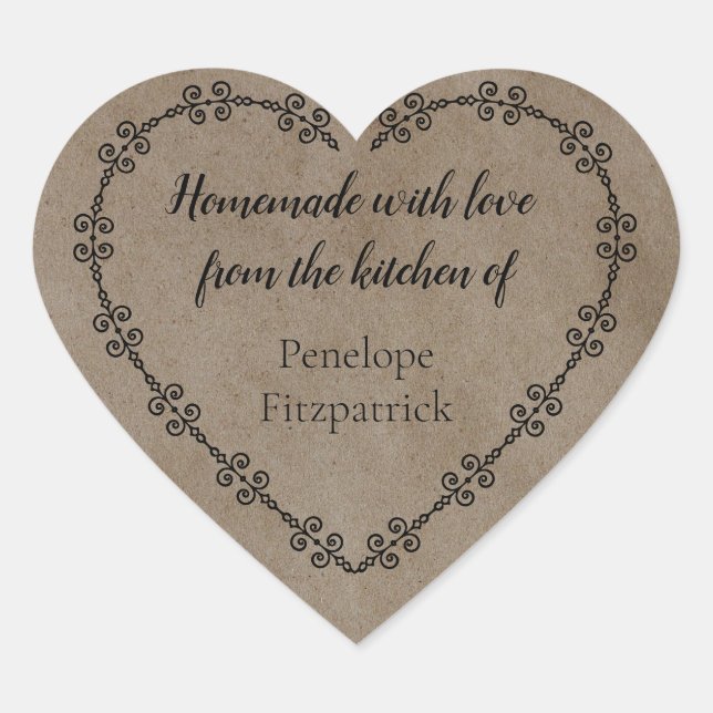 Sticker Cœur Fait Maison avec Amour de Votre Cuisine Kraft (Devant)