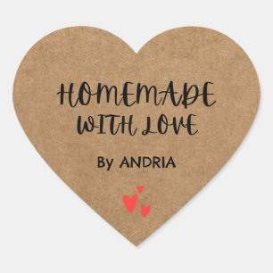 Sticker Cœur Fait Maison Avec Amour Kraft Personnalisé