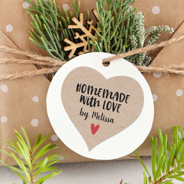 Sticker Cœur Fait Maison Avec Amour Kraft Personnalisé (Créateur téléchargé)
