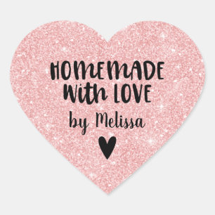 Sticker Cœur Fait Maison Avec Parties scintillant Rose D'Amour