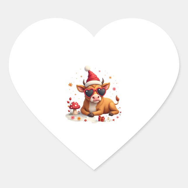 Sticker Cœur Fall Highland Cow Pumpkin Bow Christmas Girls Kids (Devant)