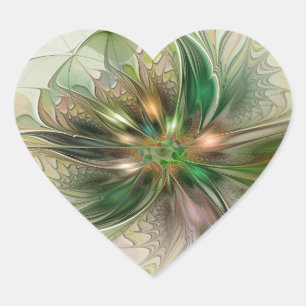 Sticker Cœur Fantaisie Abstraite Moderne Fleur Fractale Colorée